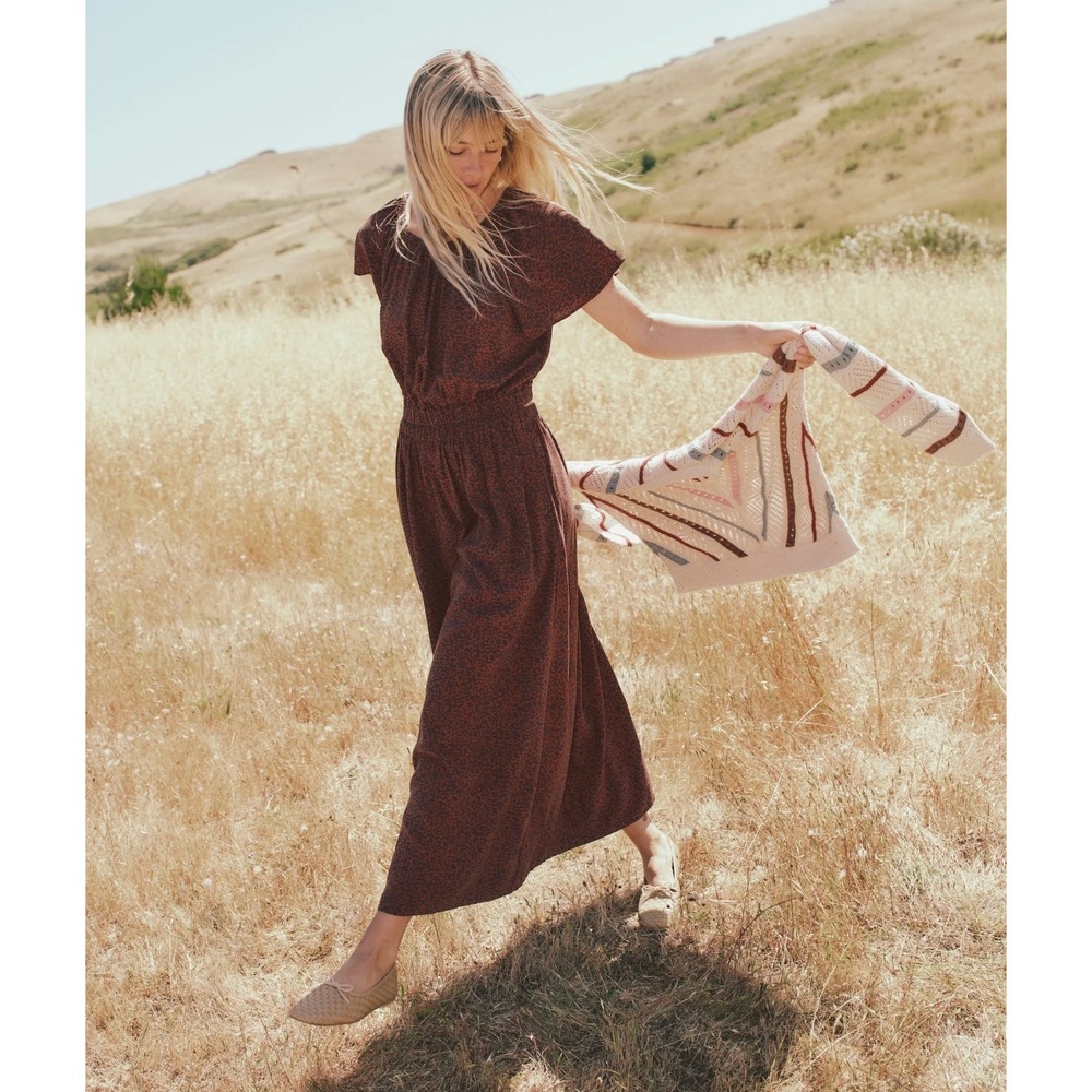 Marine Layer Charlotte Maxi Dress Deep Cheetah Brown Leopard Off Shoulder Large - Picture 3 of 13